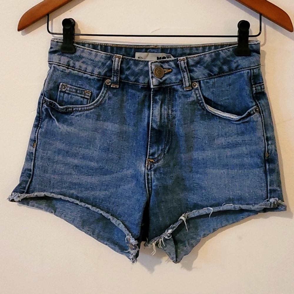 Topshop high-waisted cutoff denim shorts, size 25.